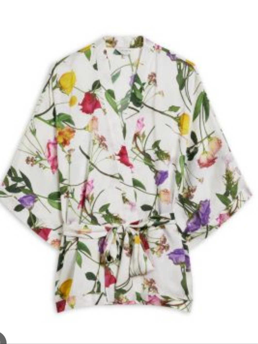 NorthStyle White Floral Kimono Top with Multicolor Blossoms